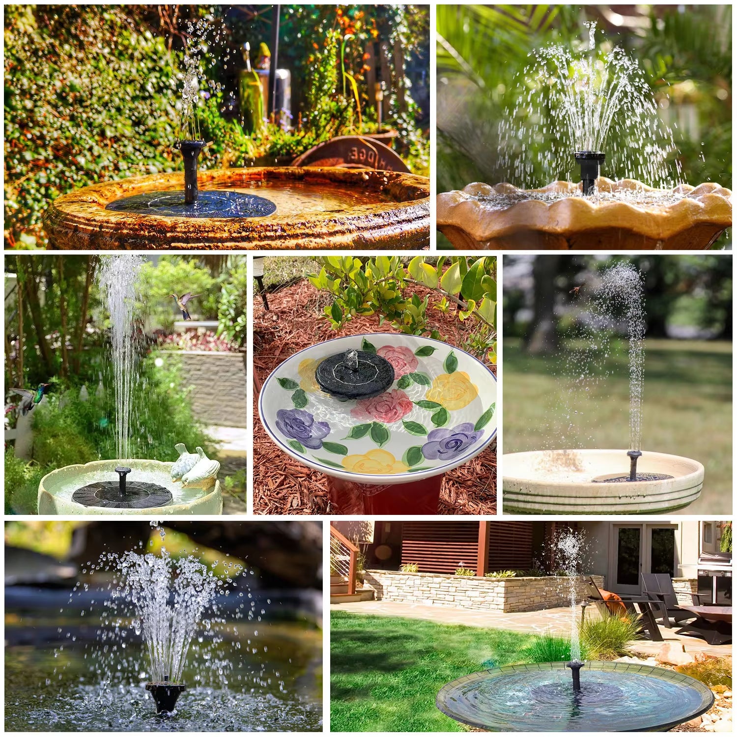Solar Fountain Pump with 1500mAh Battery - 3.5W Floating Water Pump for Bird Baths with 6 Nozzles